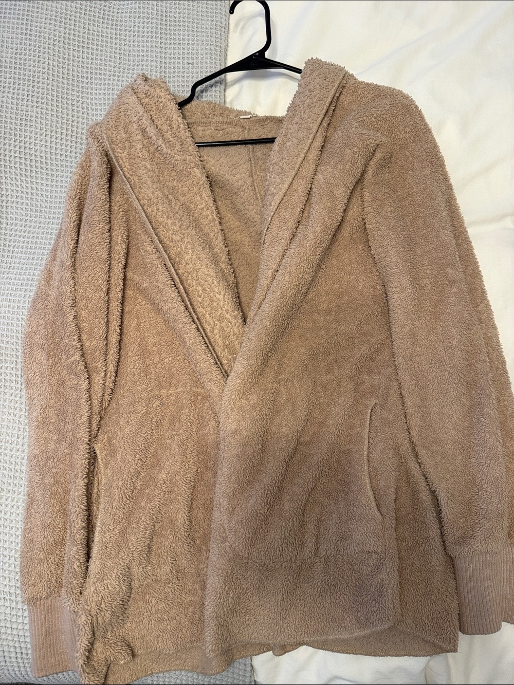 Hem & Thread Plush Hooded Teddy Jacket in Taupe